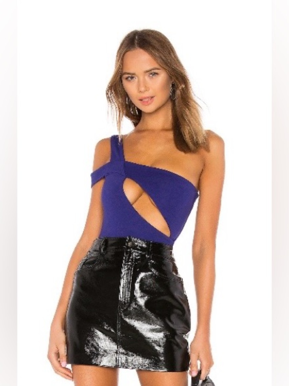 h:ours One-Shoulder Cutout Bodysuit in Blue Violet